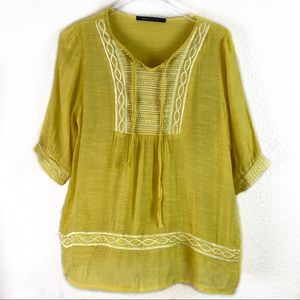 Marc Jacobs Peasant Top Sz M Mustard Embroidered